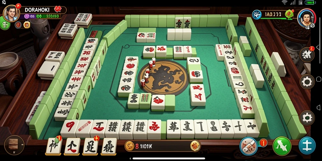 Screenshot gameplay DORAHOKI menampilkan aksi seru permainan Mahjong.