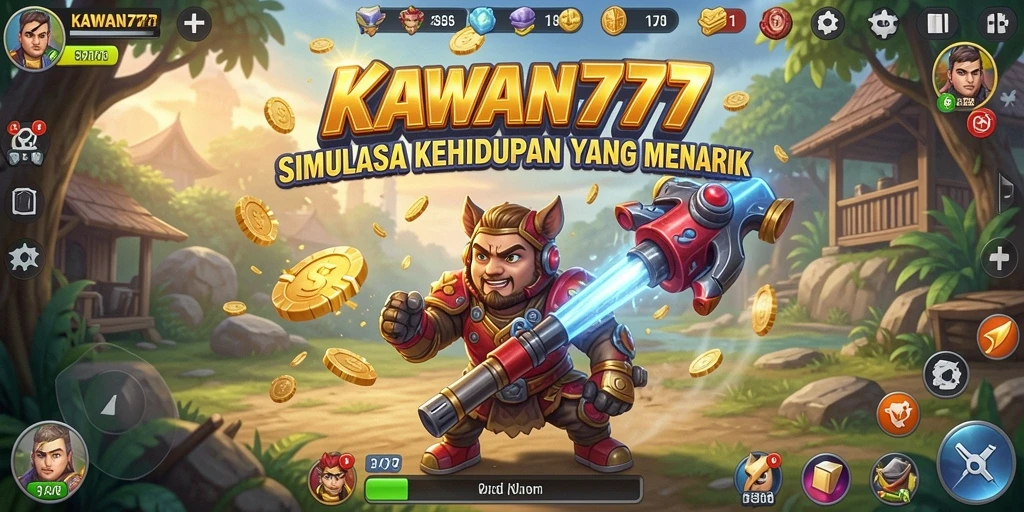 Screenshot gameplay KAWAN777 yang menampilkan aktivitas karakter dalam simulasi kehidupan.