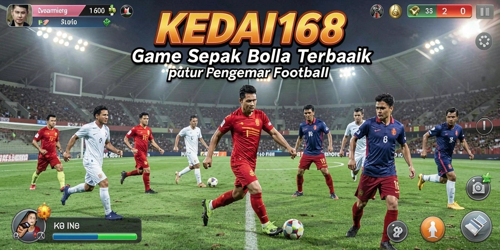 Tampilan gameplay KEDAI168 menunjukkan aksi seru di lapangan sepak bola.
