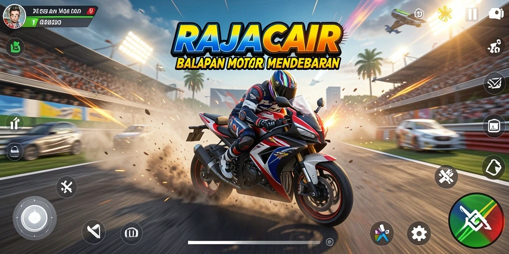 Tampilan game RAJACAIR dengan balapan motor yang mendebarkan.