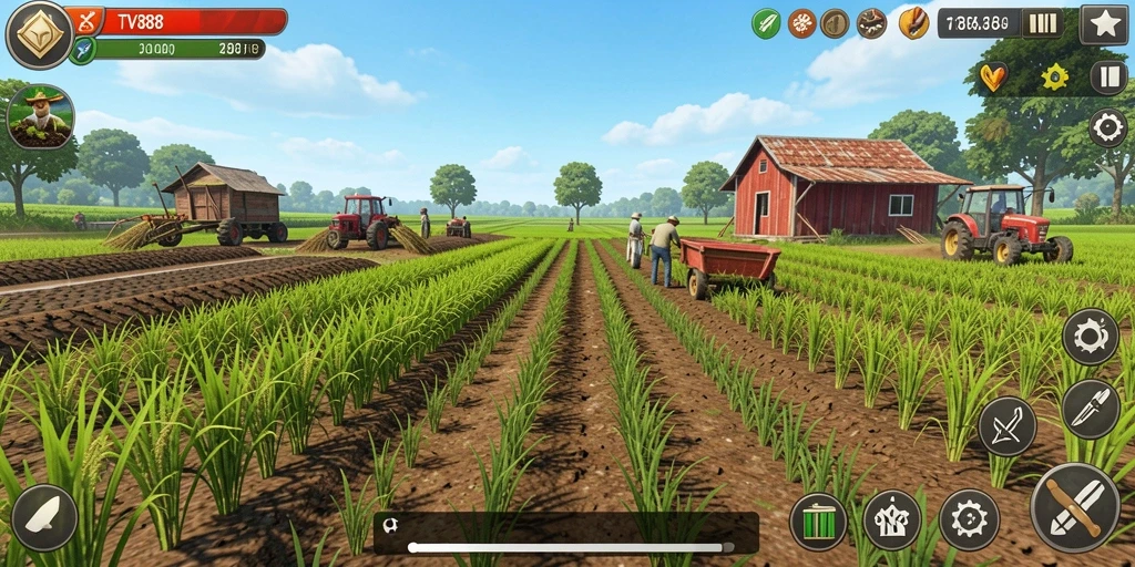 Tampilan gameplay menarik TV888 dalam dunia pertanian.
